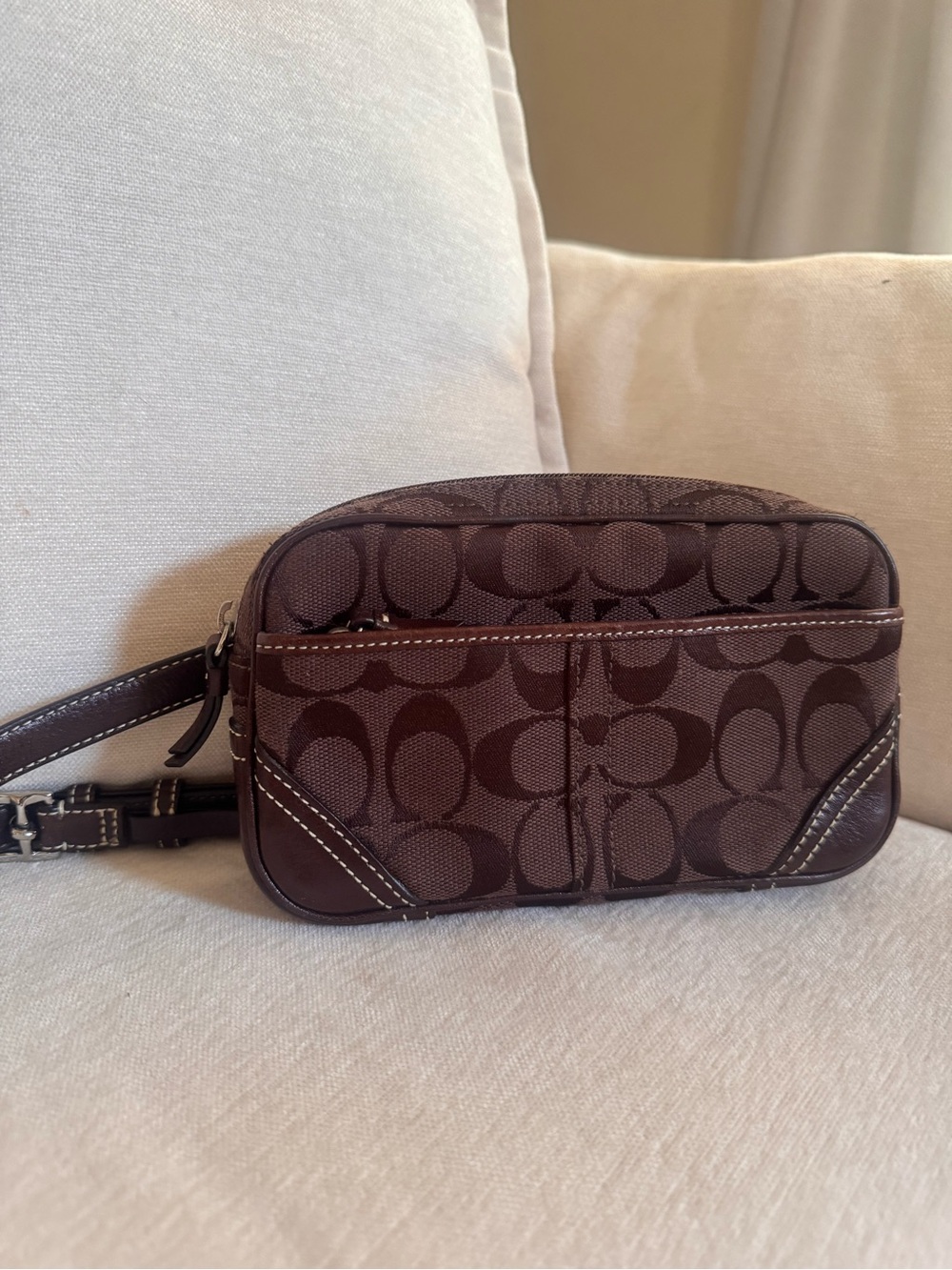 Coach Dark Brown Signature Belt Bag
